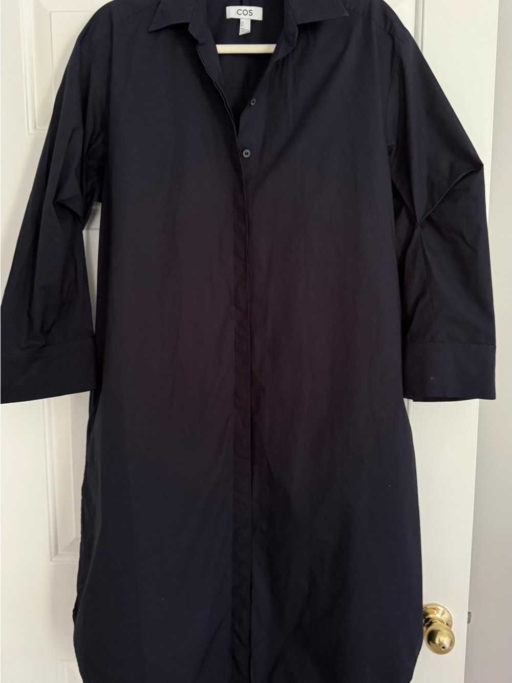 COS Black cotton poplin Long Button-Down Shirt Dress